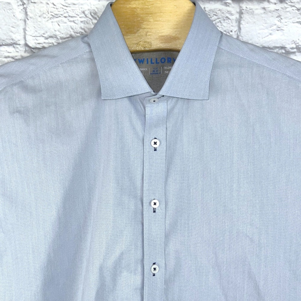 Twillory Men Light Blue Performance Herringbone Long Sleeve Flip Cuff 17.5 36-37